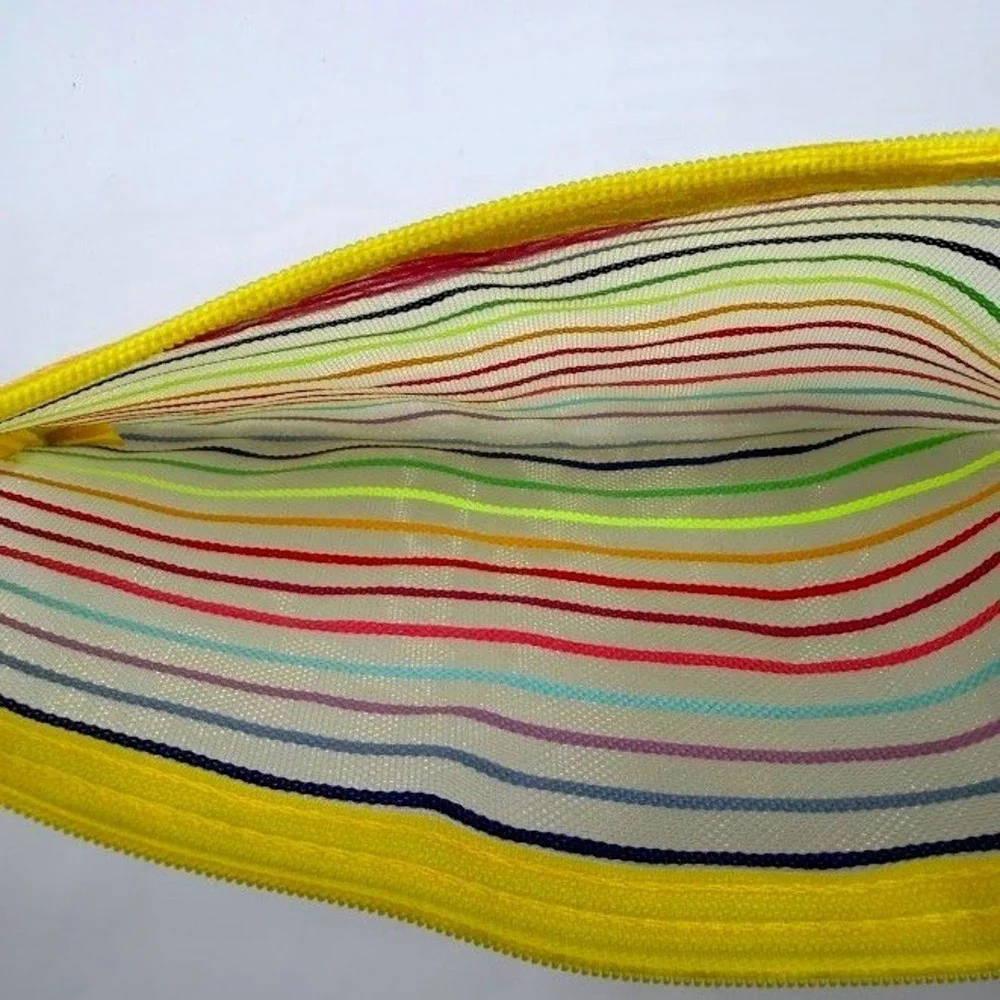 Rainbow Striped Mesh Zipper Pouch Pencil Case Cosmetic Bag Yellow Back To School
